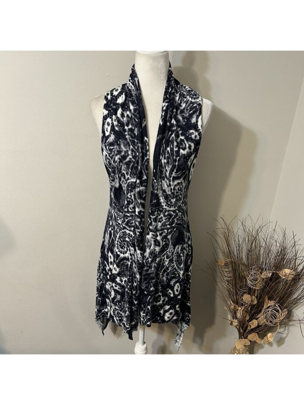 Calesas Knit Duster Cardigan Art To Wear Paisley Drape Open Front Multicolor M